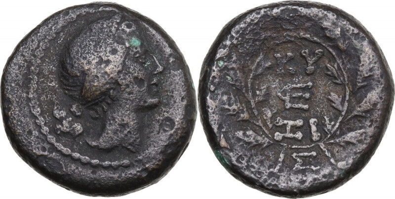 Greek Asia. Mysia, Kyzikos. AE 17 mm. 2nd-1st centuries AD. Obv. Kore head, righ...