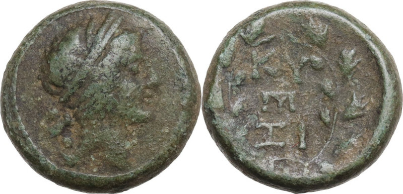 Greek Asia. Mysia, Kyzikos. AE 17 mm, 2nd-1st centuries AD. Obv. Kore head, righ...