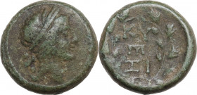 Greek Asia. Mysia, Kyzikos. AE 17 mm, 2nd-1st centuries AD. Obv. Kore head, right. Rev. Oak wreath. Cf. SNG Cop. 69-72; SNG France 603–4. AE. 7.56 g. ...