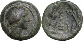 Greek Asia. Mysia, Kyzikos. AE 18 mm, 2nd-1st centuries AD. Obv. Kore head, right. Rev. Oak wreath. Cf. SNG Cop. 69-72. AE. 5.01 g. 18.00 mm. About VF...