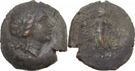 Greek Asia. Mysia, Lampsakos. AE 22 mm. c. 190-85 BC. Obv. Apollo laureate head, right. Rev. Nikephoros standing left, holding Nike. SNG BN 1236–8. AE...