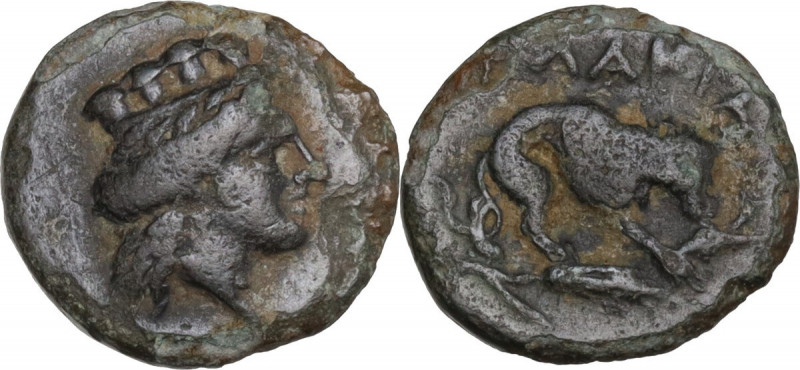 Greek Asia. Mysia, Plakia. AE 12 mm. 4th century BC. Obv. Turreted head Tyche, r...