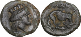 Greek Asia. Mysia, Plakia. AE 12 mm. 4th century BC. Obv. Turreted head Tyche, right. Rev. Lion right. BMC 5. AE. 1.20 g. 12.00 mm. VF.