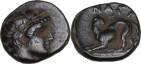 Greek Asia. Islans off Mysia, Nasos. AE 9 mm, 3rd-2nd century BC. Obv. Laureate head of Apollo right. Rev. Panther crouching left. HGC 6 1107. AE. 0.6...