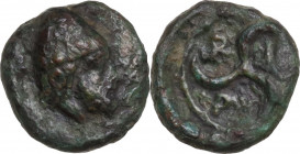 Greek Asia. Troas, Birytis. AE 9 mm. 4th-3rd centuries BC. Obv. Kabeiros head, right. Rev. Triskeles. SNG Cop. 251. AE. 0.80 g. 9.00 mm. About VF.