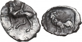 Greek Asia. Troas, Dardanos. AR Hemiobol, late 5th century BC. Obv. Horseman left. Rev. Cock standing left within incuse square. Cf. SNG Ashmolean 112...