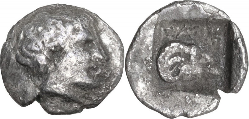 Greek Asia. Troas, Gargara. AR Obol, c. 440-400 BC. Obv. Male head right. Rev. R...