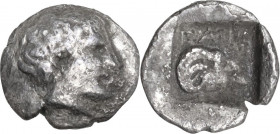 Greek Asia. Troas, Gargara. AR Obol, c. 440-400 BC. Obv. Male head right. Rev. Ram's head right within incuse square. AR. 0.44 g. 9.00 mm. R. Rare. Li...