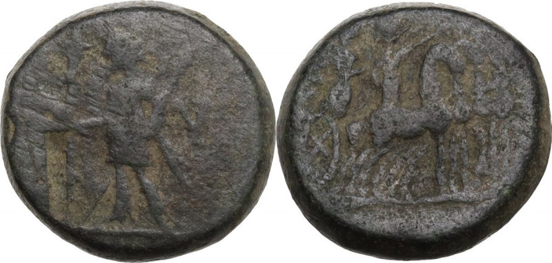 Greek Asia. Aeolis, Kyme. AE 15 mm. 1st century BC. Obv. Artemis and Amazon Kyme...