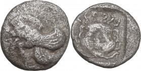 Greek Asia. Ionia, Klazomenai. AR Obol, 480-400 BC. Obv. Winged boar. Rev. Gorgoneion. Cf. SNG Cop. 12var (diobol and boar right); Cf. SNG von Aulock ...