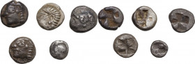 Greek Asia. Ionia, uncertain mint. Lot of 5 AR Fractions, 530-500 BC. Obv. Archaic head. Rev. Incuse square. AR. Good VF:VF:About VF.