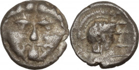 Greek Asia. Pamphylia, Aspendos. AR Obol 10,00 mm. c. 420-360 BC. Obv. Facing gorgoneion. Rev. Athena head, right. SNG BN 32. AR. 0.90 g. 10.00 mm. VF...