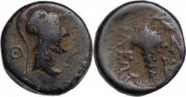 Greek Asia. Cilicia, Soloi. AE 16mm, 100-30 BC. Obv. Head of Athena right, helmeted. Rev. Bunch of grapes. SNG BnF 1182. AE. 4.65 g. 16.00 mm. Brown p...