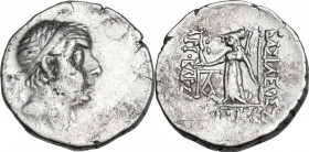 Greek Asia. Kings of Cappadocia. Ariobarzanes I, Philoromaios (96-63 BC). AR Drachm, Mint A (Eusebeia-Mazaka). Obv. Diademed head right. Rev. Athena s...