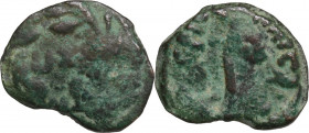 Greek Asia. Judaea. Pontius Pilatus (26-36 AD). AE Prutah in the name of Tiberius, Jerusalem mint. Obv. LIZ within wreath. Rev. TIBЄPIOY KAICAPOC. Lit...