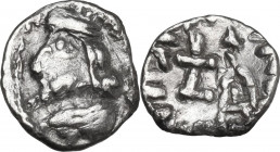 Greek Asia. Persis. Vahšīr (Oxathres) (1st century BC – 1st century AD). AR Obol. Obv. Bearded bust left, wearing diadem. Rev. Vahšīr standing right b...