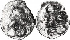 Greek Asia. Persis. Ardaxšir (Artaxerxes) IV (Late 2nd – early 3rd century AD). AR Obol. Obv. Bearded bust left, wearing diadem, hair in bunch above. ...