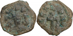 Africa. Kingdom of Axum. Joel. AE Unit, c. 590-610 AD. Obv. Crowned and draped facing bust. Rev. Large cross potent. Hahn, Aksumite 61b; Vaccaro 59; S...