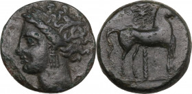 Africa. Zeugitania, Carthage. AE 14 mm. c. 400-350 BC. Obv. Wreathed head of Tanit, left. Rev. Horse standing, right; palm tree in background. SNG Cop...