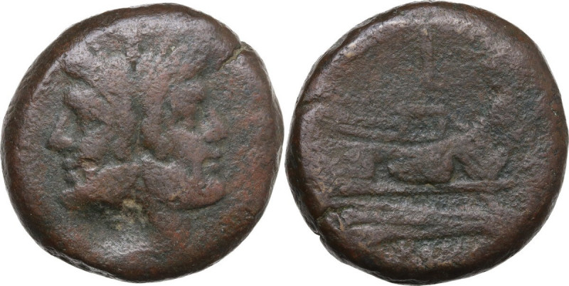 Anonymous sextantal series. AE As, after 211 BC. Obv. Laureate head of Janus; ab...