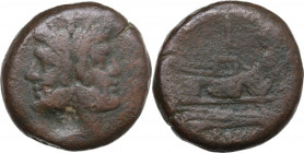 Anonymous sextantal series. AE As, after 211 BC. Obv. Laureate head of Janus; above, I. Rev. Prow right; above, I; in exergue, ROMA. Cr. 56/2. AE. 42....
