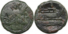 Anonymous sextantal series. AE As, after 211 BC. Obv. Laureate head of Janus; above, I. Rev. Prow right; above, I; below, ROMA. Cr. 56/2. AE. 29.61 g....