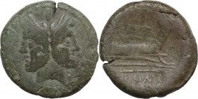 Anonymous sextantal series. AE As, after 211 BC. Obv. Laureate head of Janus; above, I. Rev. Prow right; above, I; below, ROMA. Cr. 56/2. AE. 34.90 g....