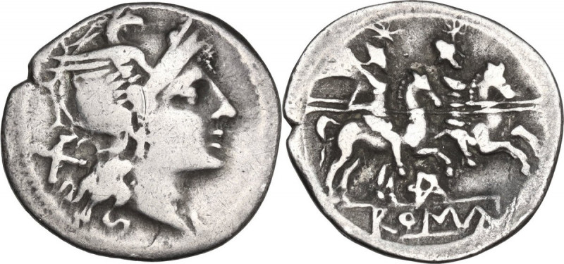 Pentagram (second) series. AR Denarius, uncertain mint, c. 206-200 BC. Obv. Helm...