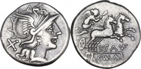 L. Saufeius. AR Denarius. 152 BC. Rome mint. Obv. Head of Roma, right. Rev. Victory in biga, right. Cr. 204/1. AR. 3.60 g. 18.00 mm. Good VF.
