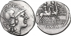 P. Aelius Paetus. AR Denarius. 138 BC. Rome mint. Obv. Helmeted head of Roma, right. Rev. Dioscuri galloping, right. Cr. 233/1. AR. 3.80 g. 21.00 mm. ...