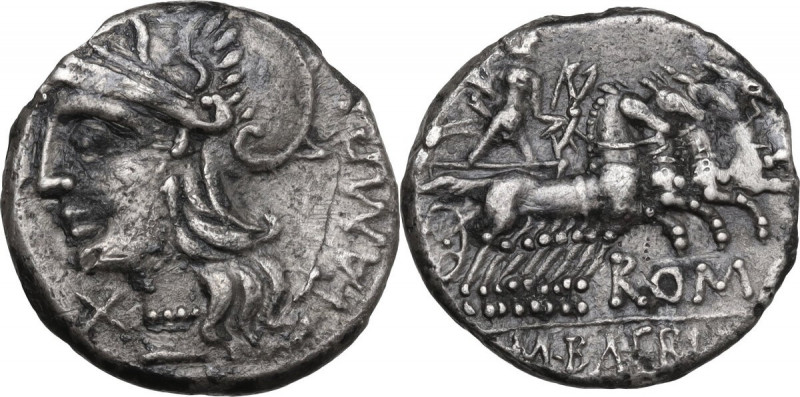 M. Baebius Q. f. Tampilus. AR Denarius, 137 BC. Obv. Head of Roma left, helmeted...