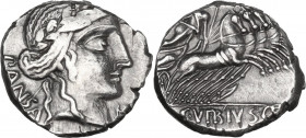 C. Vibius Pansa. AR Denarius. 90 BC. Rome mint. Obv. Laureate head of Apollo, right. Rev. Minerva in quadriga, right. Cr. 242/5b. AR. 3.90 g. 17.00 mm...