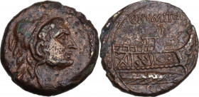 C. Numitorius C.f. AE Quadrans, 133 BC. Obv. Head of Hercules right, wearing lion's skin. Rev. Prow right. Cr. 246/4. AE. 4.42 g. 19.00 mm. Nice coppe...