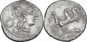 T. Cloelius. AR Denarius. 128 BC. Rome mint. Obv. Helmeted head of Roma, right; behind, wreath. Rev. Victory in biga, right. Cr. 260/1. AR. 3.80 g. 19...