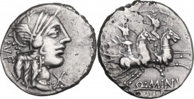 Q. Minucius Rufus. AR Denarius. 122 BC. Rome mint. Obv. Helmeted head of Roma, right. Rev. Dioscuri galloping, right. Cr. 277/1. AR. 3.70 g. 18.50 mm....