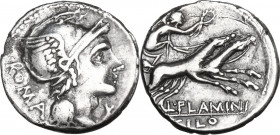 L. Flaminius Chilo. AR Denarius. c. 109-108 BC. Rome mint. Obv. Helmeted head of Roma, right. Rev. Victory in biga, right. Cr. 302/1. AR. 3.80 g. 18.9...