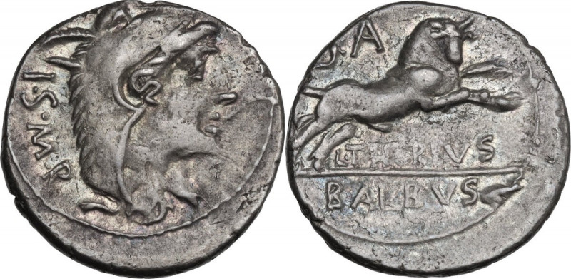 L. Thorius Balbus. AR Denarius. 105 BC. Rome mint. Obv. Head of Juno Sospita, ri...