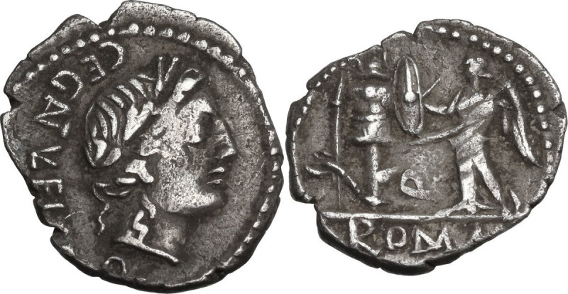 C. Egnatuleius. Quinarius, Rome mint, 97 BC. Obv. Laureate head of Apollo right;...