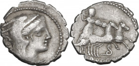 L. Procilius. AR Denarius serratus, Rome mint, 80 BC. Obv. Juno Sospita. Rev. Juno Sospita in biga, below, snake. Cr. 379/2; B. (Porcilia) 2. AR. 3.80...