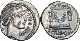 L. Scribonius Libo. AR Denarius, 62 BC. Obv. BON EVENT before diademed head of Bonus Eventus right, LIBO behind. Rev. PVTEAL. Puteal Scribonianum deco...