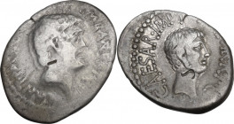 The Triumvirs. Mark Antony and Octavian. AR Denarius. Spring-early summer 41 BC. Ephesus mint; M. Barbatius Pollio, quaestor pro praetore. Obv. M. ANT...