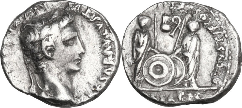 Augustus (27 BC - 14 AD). AR Denarius. Lugdunum mint. Obv. Laureate head right. ...