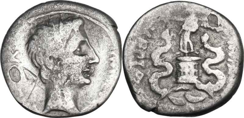 Augustus (27 BC - 14 AD) . AR Quinarius, uncertain Italian or Ephesus mint, 29-2...