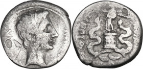 Augustus (27 BC - 14 AD) . AR Quinarius, uncertain Italian or Ephesus mint, 29-28 BC. Obv. CAESAR [IMP VII]. Bare head right. Rev. [ASIA] RECEPTA. Vic...