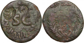 Augustus (27 BC - 14 AD). AE Dupondius. Obv. Legend within oak wreath. Rev. Legend around large SC. RIC I (2nd ed.) 372. AE. 9.00 g. 25.00 mm. RR. Two...