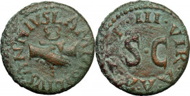 Augustus (27 BC - 14 AD). AE Quadrans, 9 BC. Obv. Clasped hands holding caduceus. Rev. Large SC surrounded by legend. RIC (2nd ed.) 420. AE. 3.24 g. 1...