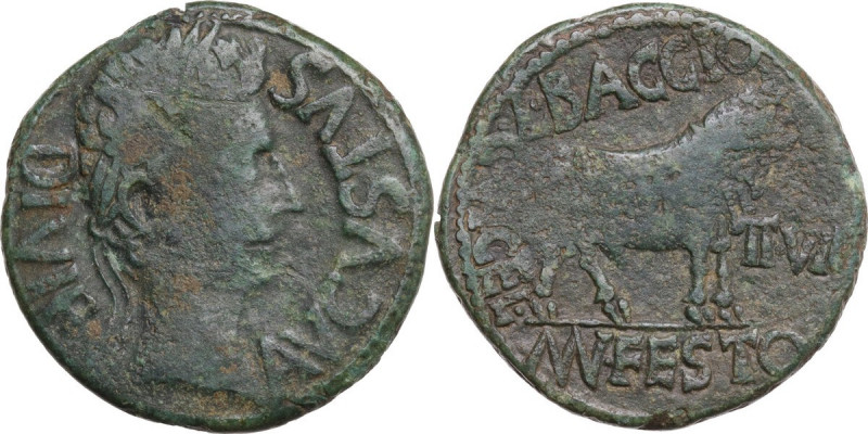 Augustus (27 BC - 14 AD). AE. Lepida-Celsa mint, Hispania. Obv. Laureate head of...