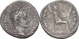 Tiberius (14-37). AR Denarius, 36-37 AD. Lugdunum (Lyon) mint. Obv. Laureate head right. Rev. Livia as Pax, seated right, holding sceptre and olive br...