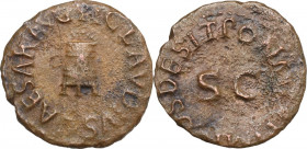 Claudius (41-54). AE Quadrans. Rome mint. Obv. Modius. Rev. Legend around large S C. RIC I (2nd ed.) 84. AE. 2.00 g. 18.00 mm. Brown patina. VF.