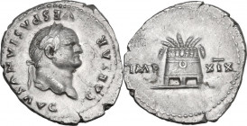 Vespasian (69 -79). AR Denarius. Struck AD 77-78. Obv. Laureate head right. Rev. Modius with seven ears of grain. RIC II 980. AR. 3.10 g. 20.00 mm. Go...